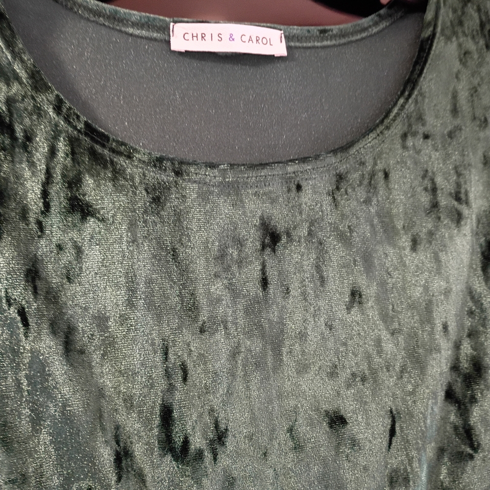 EUC Chris & Carol‎ Green Velvet Maxi Scoop Neck 3/4 Sleeve Y2K Vibe Dress Size M - Picture 3 of 5